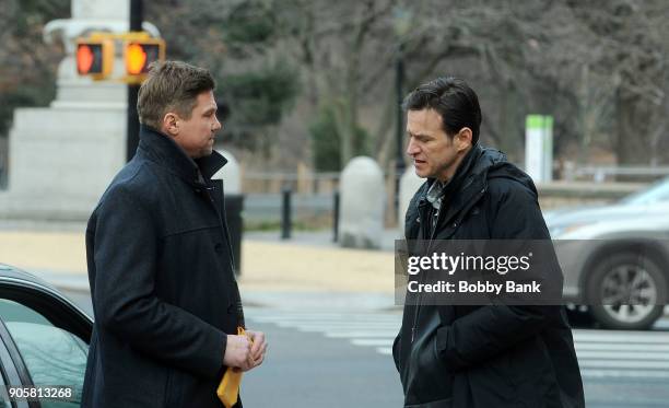 Actors Marc Blucas and Adam Rothenberg on set of the AMC drama series "Dietland" on January 16, 2018 in New York City.