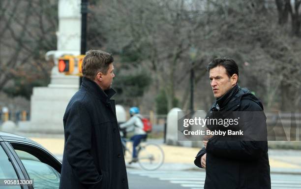 Actors Marc Blucas and Adam Rothenberg on set of the AMC drama series "Dietland" on January 16, 2018 in New York City.