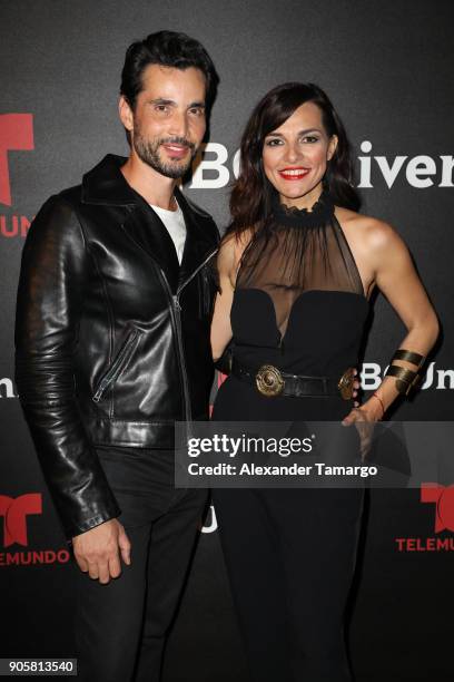 Khotan Fernandez and Candela Ferro arrive at the Telemundo and NBC Universal Latin America NATPE Red Carpet Event at LIV at the Fontainebleau on...