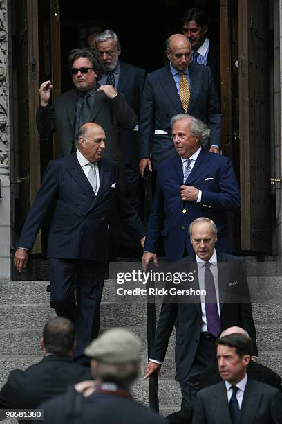 Editor-in-Chief Vanity Fair Graydon Carter exits the funeral of writer Dominick Dunne at The Church of St. Vincent Ferrer on September 10, 2009 in...