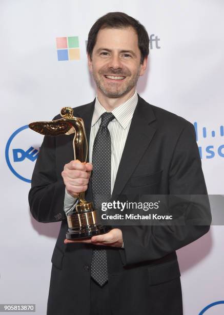 Honoree Joe Michaels poses with the Lumiere Technology Award at the Advanced Imaging Society 2018 Lumiere Technology Awards Featuring The...