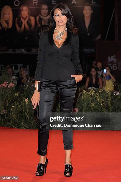 Maria Grazia Cucinotta attends the premiere of ''La Doppia Ora'' at the Sala Grande during the 66th Venice Film Festival on September 10, 2009 in...