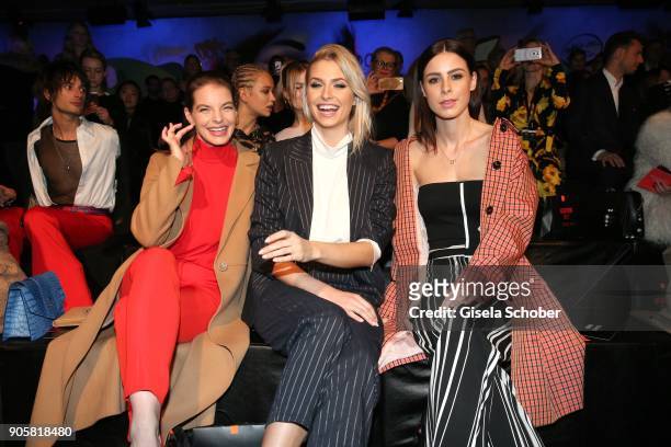 Actress Yvonne Catterfeld and Model Lena Gercke and Singer Lena Meyer-Landrut during the Marc Cain Fashion Show Berlin Autumn/Winter 2018 at metro...