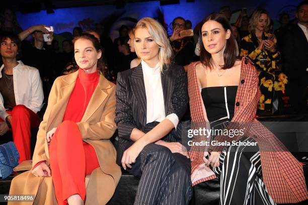 Actress Yvonne Catterfeld and Model Lena Gercke and Singer Lena Meyer-Landrut during the Marc Cain Fashion Show Berlin Autumn/Winter 2018 at metro...