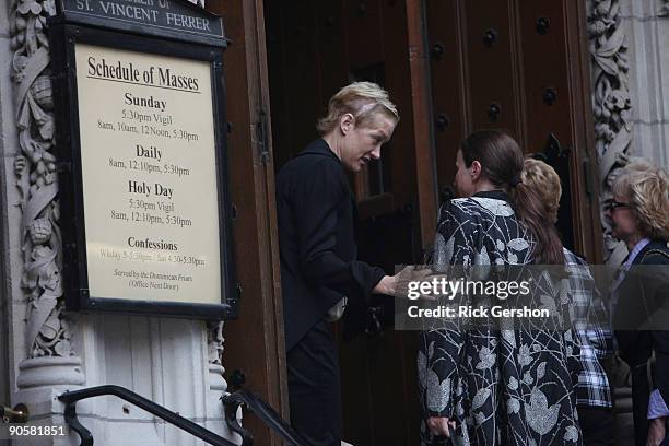 Mourners enter the funeral of writer Dominick Dunne at The Church of St. Vincent Ferrer on September 10, 2009 in New York City. Dunne was 83 when he...
