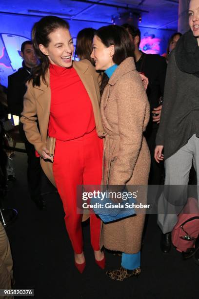 Yvonne Catterfeld and Hannah Herzsprung during the Marc Cain Fashion Show Berlin Autumn/Winter 2018 at metro station Potsdamer Platz at on January...