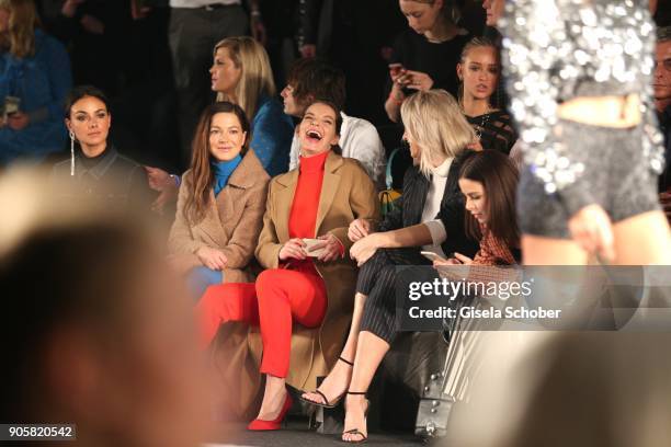 Actress Hannah Herzsprung and Yvonne Catterfeld, Lena Gercke during the Marc Cain Fashion Show Berlin Autumn/Winter 2018 at metro station Potsdamer...