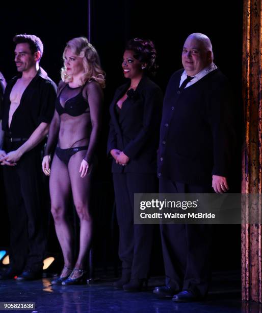 Kandi Burruss, seen with cast members, as she makes her Broadway debut as Matron Mama Morton in 'Chicago' at the Ambassador Theatre on January 16,...