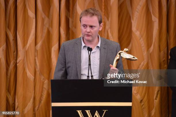 Boris FX' JP Smith accepts the Lumiere Technology Award onstage at the Advanced Imaging Society 2018 Lumiere Technology Awards Featuring The...
