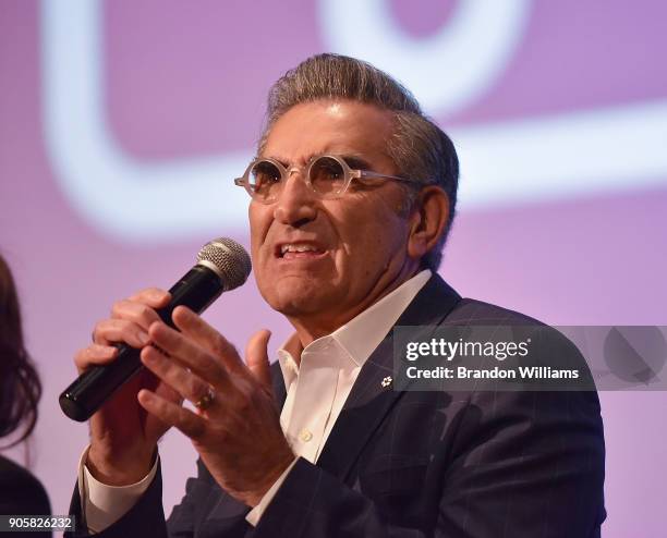 Actor Eugene Levy speaks during a Q&A at the premier of Pop TV's "Schitt's Creek" season 4 on January 16, 2018 in Hollywood, California.