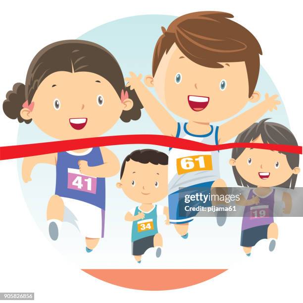 stockillustraties, clipart, cartoons en iconen met lopende kinderen - track and field