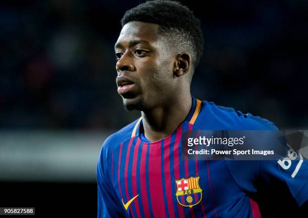 Ousmane Dembele of FC Barcelona looks on during the Copa Del Rey 2017-18 Round of 16 match between FC Barcelona and RC Celta de Vigo at Camp Nou on...