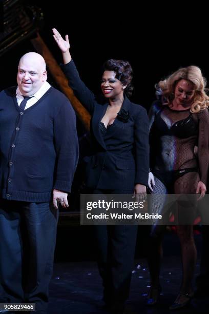 Cast members with Kandi Burruss as she makes her Broadway debut as Matron Mama Morton in 'Chicago' at the Ambassador Theatre on January 16, 2018 in...