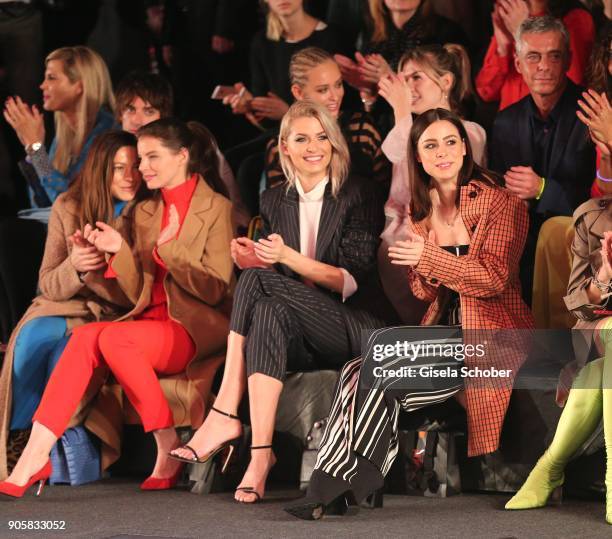 Actress Hannah Herzsprung, Yvonne Catterfeld, Model Lena Gercke, Singer Lena Meyer-Landrut, Blogger Nina Suess and Caro Daur during the Marc Cain...
