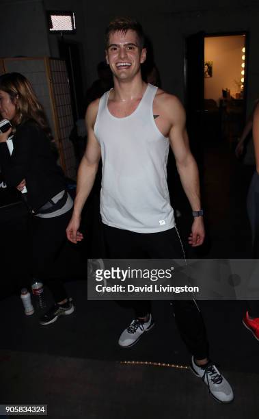Dancer Caleb Marshall aka ÒThe Fitness Marshall" attends a Zumba class featuring Jason Derulo at The Beat Box Studio L.A. On January 16, 2018 in...