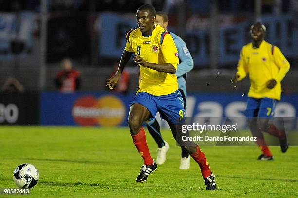 Colombia's Adrian Ramos in a 2010 FIFA World Cup qualifier against Uruguay at the Centenario Stadium on September 9, 2009 in Montevideo, Uruguay.