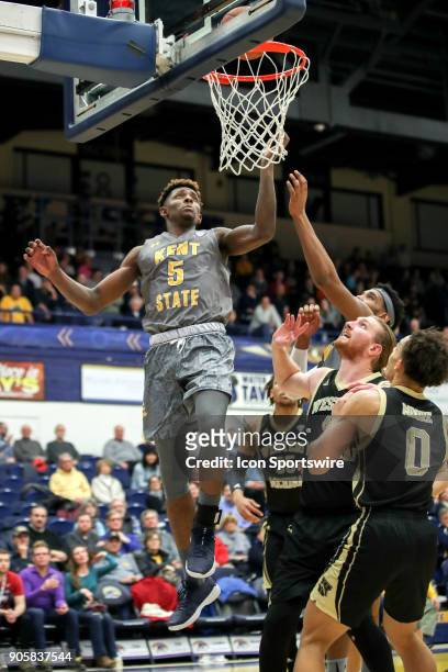 Kent State Golden Flashes forward Danny Pippen scores during the second half of the men's college basketball game between the Western Michigan...
