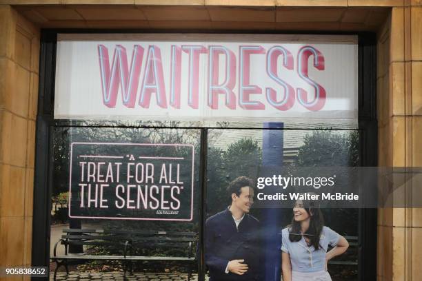 Theatre Marquee for Sara BareillesÕ return to Broadway's 'Waitress' starring with Jason Mraz at the Brooks Atkinson Theatre on January 16, 2018 in...