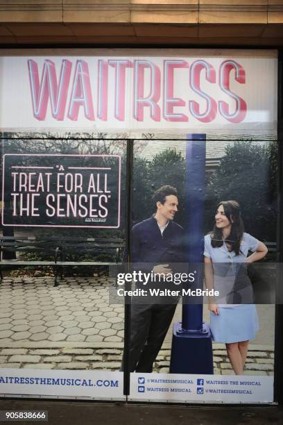 Theatre Marquee for Sara BareillesÕ return to Broadway's 'Waitress' starring with Jason Mraz at the Brooks Atkinson Theatre on January 16, 2018 in...