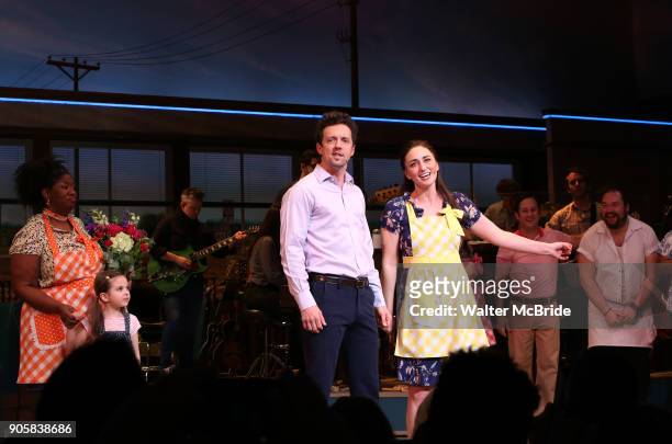 Sara Bareilles returns to Broadway's 'Waitress' starring with Jason Mraz and cast at the Brooks Atkinson Theatre on January 16, 2018 in New York City.