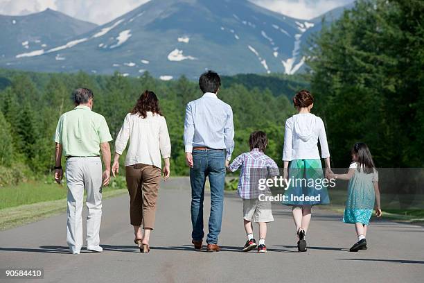 multi-generational family walking on road - multi generation family from behind stock pictures, royalty-free photos & images