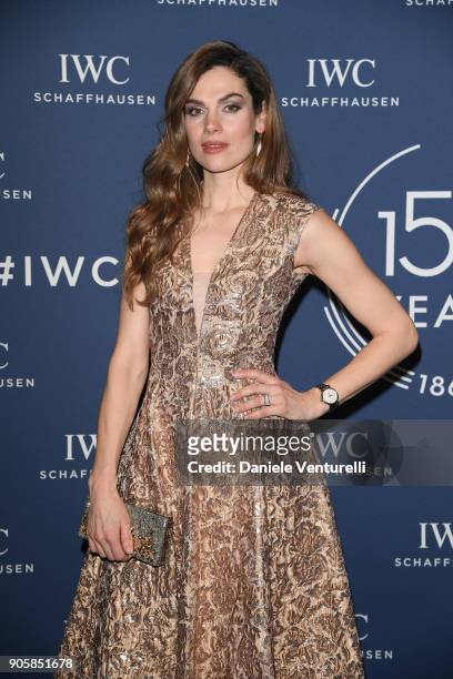 Anna Drijver walks the red carpet for IWC Schaffhausen at SIHH 2018 on January 16, 2018 in Geneva, Switzerland.