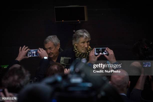 Pink Floyd's founding members Nick Mason and Roger Waters and Mayor of Rome Virginia Raggi attend the opening of The Pink Floyd Exhibition: Their...