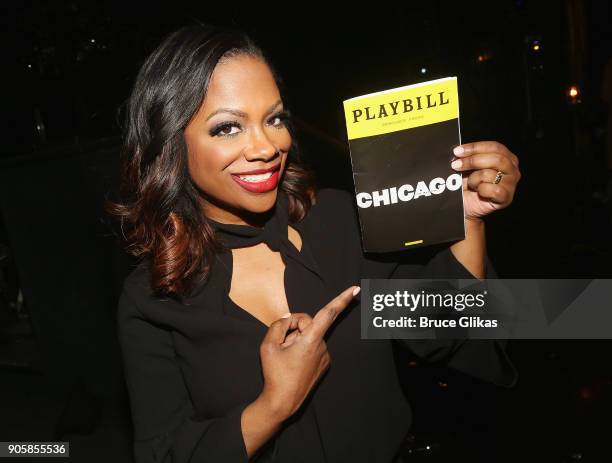 Grammy Winner Kandi Burruss of "The Real Housewives of Atlanta" poses backstage after making her broadway debut as "Mama Morton" in the hit musical...