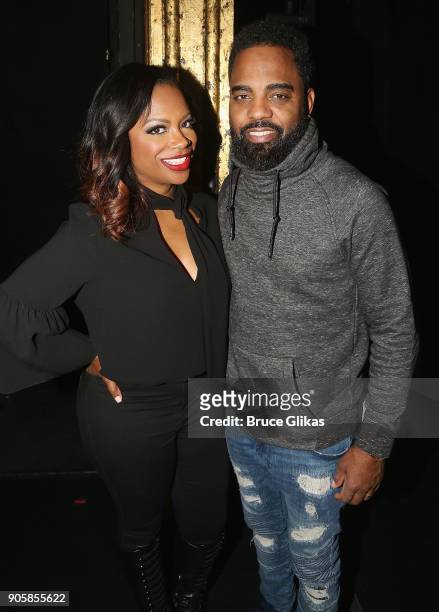 Grammy Winner Kandi Burruss of "The Real Housewives of Atlanta" and husband Todd Tucker pose backstage after making her broadway debut as "Mama...