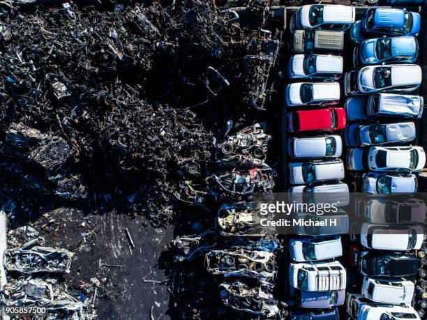 aerial of car scrapyard - junkyard foto e immagini stock