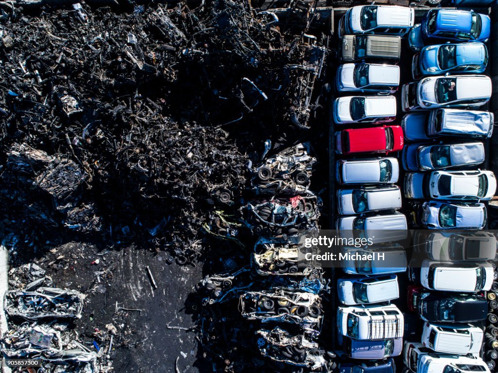 Aerial of Car Scrapyard