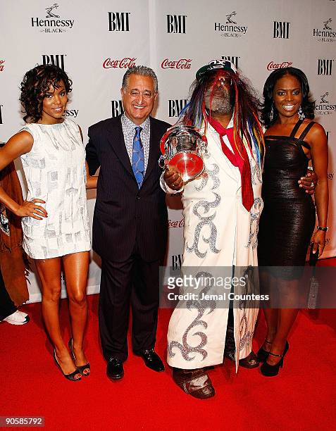 Musician LeToya Luckett, President and CEO of BMI Del Bryant, George Clinton, winner of the BMI Icon Award, and Catherine Brewton, Vice President,...