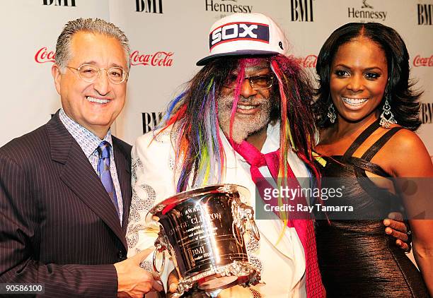 President and CEO of BMI Del Bryant, George Clinton, winner of the BMI Icon Award, and Catherine Brewton, Vice President, Writer/Publisher Relations...