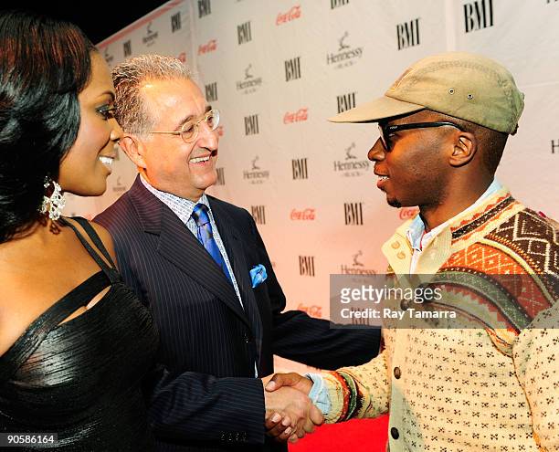 Catherine Brewton, Vice President, Writer/Publisher Relations of Atlanta, President and CEO of BMI Del Bryant, and Musician 88 Keys attend the BMI...