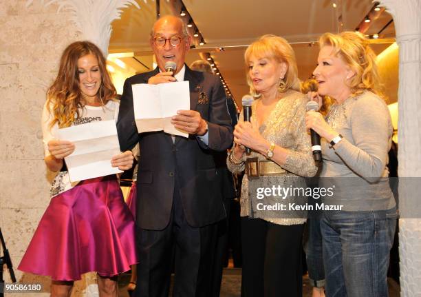 Sarah Jessica Parker, Oscar de la Renta, Barbara Walters and Bette Midler attend the Oscar de la Renta Fashion's Night Out party at the Oscar de la...