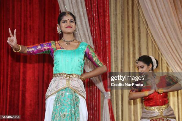 Tamil Bharatnatyam dancers perform during the Federal Liberal Caucus Thai Pongal and Tamil Heritage Month Reception held in Scarborough, Ontario,...