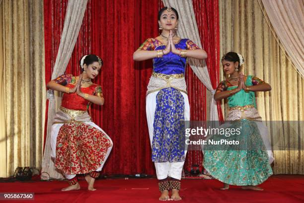 Tamil Bharatnatyam dancers perform during the Federal Liberal Caucus Thai Pongal and Tamil Heritage Month Reception held in Scarborough, Ontario,...