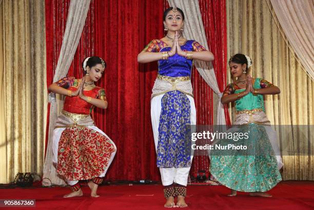 Tamil Bharatnatyam dancers perform during the Federal Liberal Caucus Thai Pongal and Tamil Heritage Month Reception held in Scarborough, Ontario,...