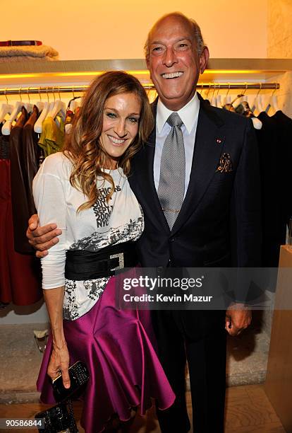 Sarah Jessica Parker and Oscar de la Renta attend the Oscar de la Renta Fashion's Night Out party at the Oscar de la Renta Boutique on September 10,...