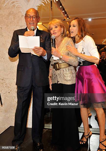 Oscar de la Renta, Barbara Walters and Sarah Jessica Parker attend the Oscar de la Renta Fashion's Night Out party at the Oscar de la Renta Boutique...