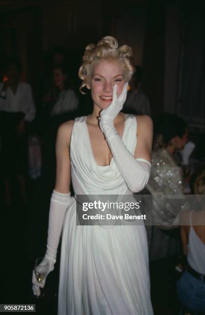 British fashion model Sara Stockbridge at the Elle Magazine's 'British Beauties' Party, UK, September 1988.