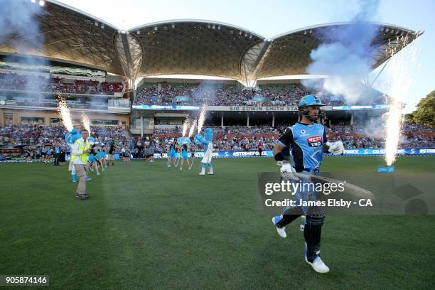 Jake Weatherald of the Adelaide Strikers opens the batting during the Big Bash League match between the Adelaide Strikers and the Hobart Hurricanes...