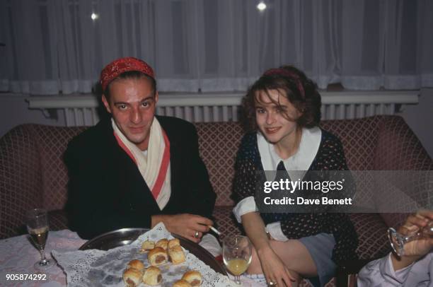 Fashion designer John Galliano and actress Helena Bonham Carter at the Elle Magazine's 'British Beauties' Party, UK, September 1988.