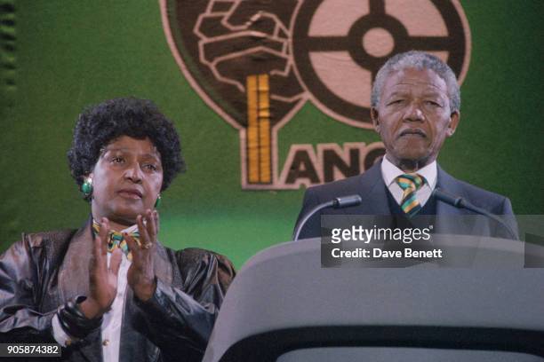 President of South Africa Nelson Mandela at Wembley with his wife Winnie in occasion of the 'Nelson Mandela: An International Tribute for a Free...