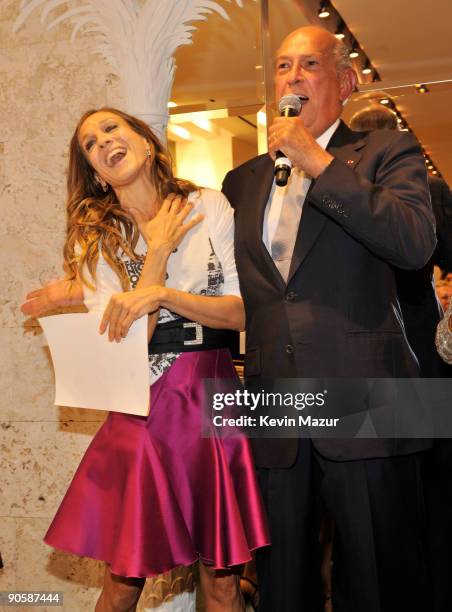 Sarah Jessica Parker and Oscar de la Renta attend the Oscar de la Renta Fashion's Night Out party at the Oscar de la Renta Boutique on September 10,...