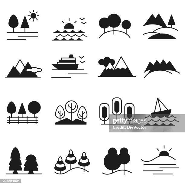 landschaft-icon-set - tal stock-grafiken, -clipart, -cartoons und -symbole