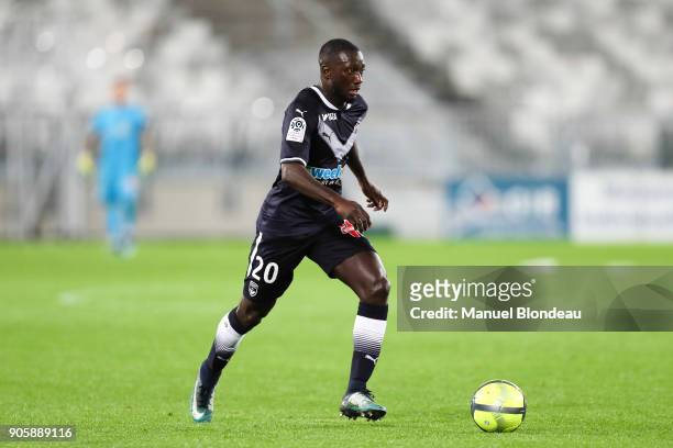 Youssouf Sabaly of Bordeaux during the Ligue 1 match between FC Girondins de Bordeaux and SM Caen at Stade Matmut Atlantique on January 16, 2018 in...