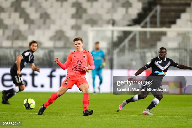 Timo Stavitski of Caen during the Ligue 1 match between FC Girondins de Bordeaux and SM Caen at Stade Matmut Atlantique on January 16, 2018 in...