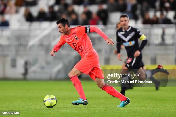 Julien Feret of Caen during the Ligue 1 match between FC Girondins de Bordeaux and SM Caen at Stade Matmut Atlantique on January 16, 2018 in...