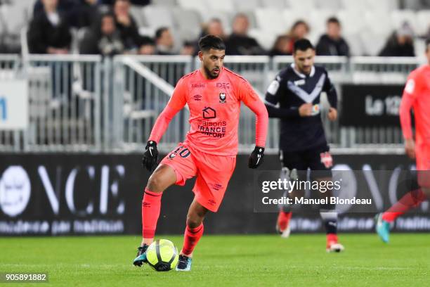 Youssef Ait Bennasser of Caen during the Ligue 1 match between FC Girondins de Bordeaux and SM Caen at Stade Matmut Atlantique on January 16, 2018 in...